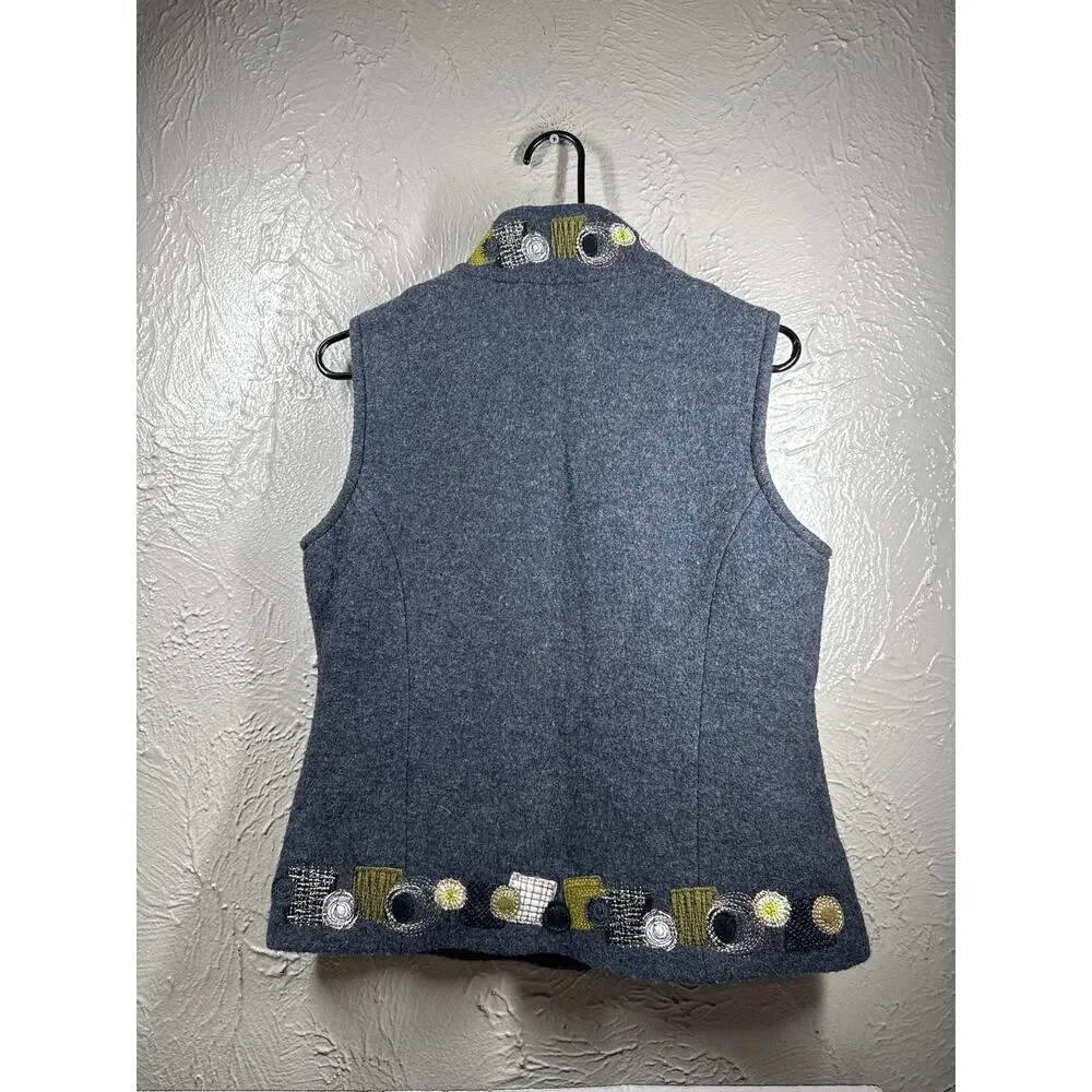 Icelandic Design Womens Vest Black‎ Patchwork 100% Wool Button Front Size Small